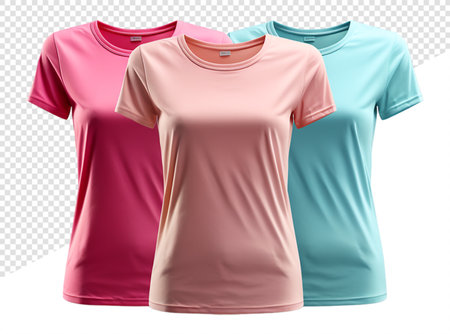 Plain women's t-shirt mockup with front view, isolated on transparent background, genrative aiの素材