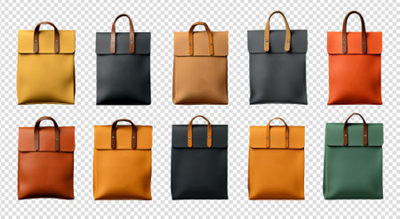 bag mockup collection of various colors isolation on transparent background, generative aiの素材