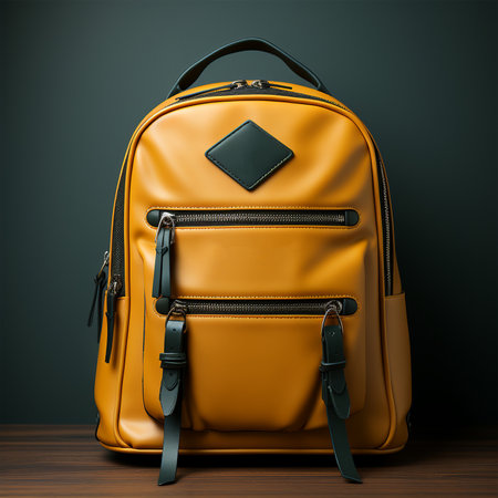 yellow backpack template, backpack mockup studio portrait background, generative aiの素材