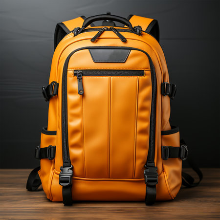 yellow backpack template, backpack mockup studio portrait background, generative aiの素材