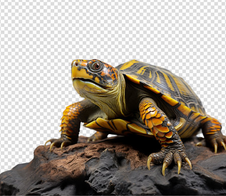 portrait of a turtle on a rock with a transparent background, generative aiの素材