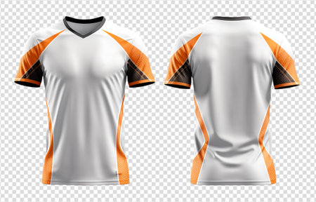 orange and white sports t-shirt, jersey mockup design with front and back views, generative aiの素材