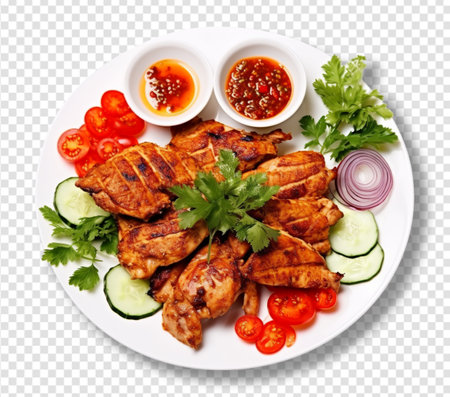 grilled chicken dish with transparent background, generated aiの素材