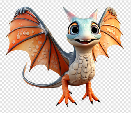 3d illustration Cute cartoon character of winged animal on transparent background, generative aiの素材