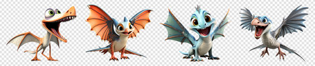 3d illustration Cute cartoon character of winged animal on transparent background, generative aiの素材