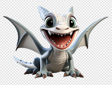 3d illustration Cute cartoon character of winged animal on transparent background, generative aiの素材