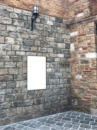 Slant Empty blank light box on vintage bricks wall ideal for poster, digital signage, video wall and...