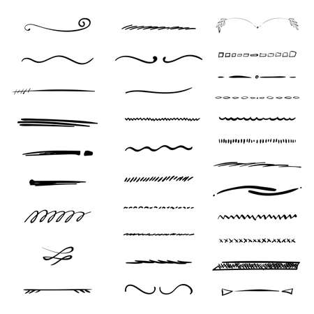 Collection of handrained borders made with brush and inkのイラスト素材