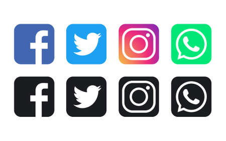 KALININGRAD, RUSSIA - NOVEMBER 06, 2018: Facebook, WhatsApp, Twitter and Instagram logo. Vector...