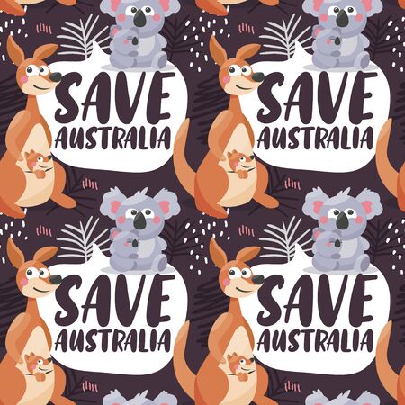 Seamless vector pattern Save Australia with Koala Bears and Kangarooのイラスト素材