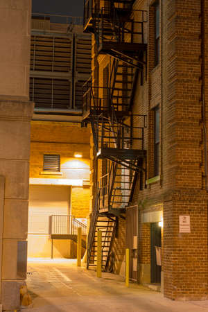 City stairs, photographed at night in downtown Raleigh, North Carolinaの写真素材