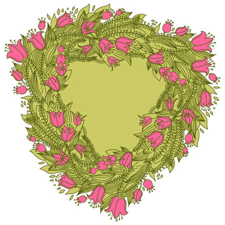 Hand drawn vintage isolated wreath with flowers and central copy space for your textのイラスト素材