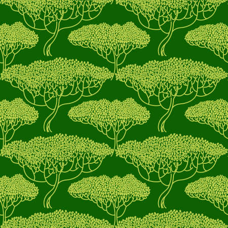 Stylized abstract tree illustration. Wallpaper seamless pattern. Ecology and garden themeのイラスト素材