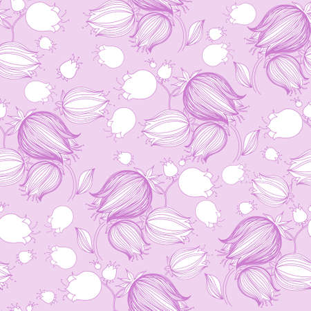 Seamless pattern with drawing of tulips in violet color. Good for wallpapersのイラスト素材