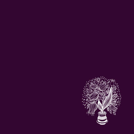 Drawing of beautiful tulips in a pot. Pink colors. Free space for text. Design and poligraphy templateのイラスト素材