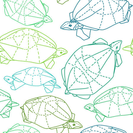 Origami turtles drawing illustration. Wallpaper seamless patternのイラスト素材
