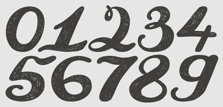 Numbers set in hand drawn calligraphy style. Vector design template elements.