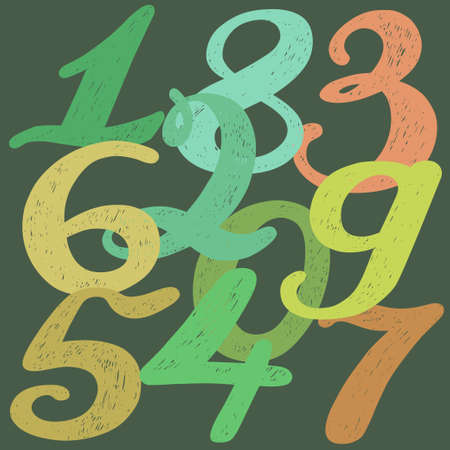 Numbers set in hand drawn calligraphy style. Vector design template elements.のイラスト素材