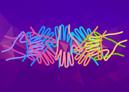 People colorful hands united together. Illustration of teamwork, solidarity, friendship, partnership, communication, united, meetingのイラスト素材