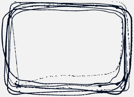 Abstract Grunge Frame. Splatter Black Ink Background. Hand Drawn Spray Blots and Splashes Paint Vector Illustration. Grunge ink stains template for design of logotypes, banners and posters.のイラスト素材