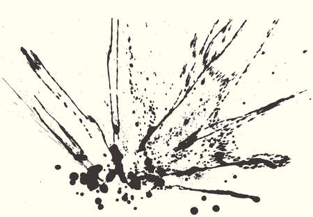 Splatter Black Ink Background. Hand Drawn Spray Blots and Splashes Paint Vector Illustration. Grunge ink stains template for design of logotypes, banners and posters.のイラスト素材