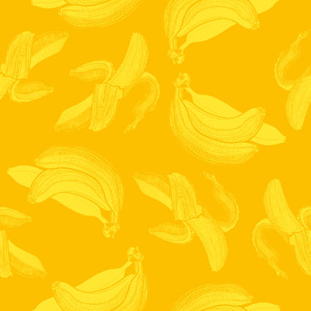Banana engraving drawing. Seamless wallpaper pattern. Fruit and food themes.のイラスト素材