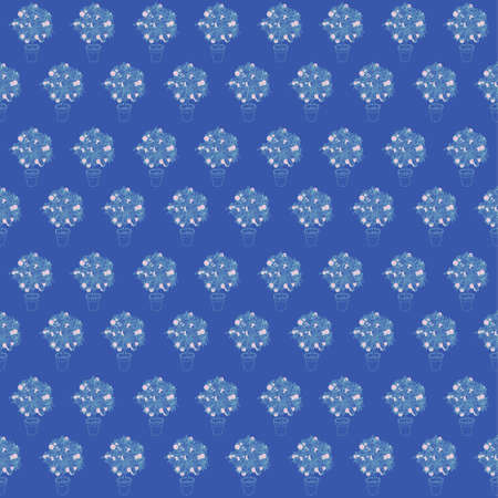 Seamless pattern of small tangerine tree in a pot in contour style. Good wallpaper for website,...