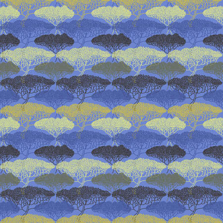 Stylized abstract tree illustration. Wallpaper seamless pattern. Ecology and garden theme