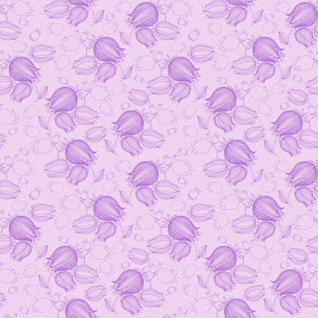 Seamless pattern with drawing of tulips in violet color. Good for wallpapersの写真素材