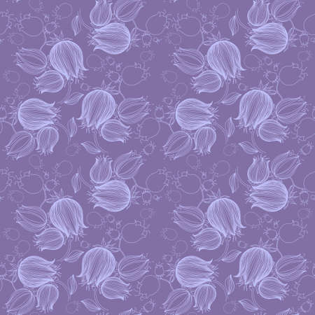 Seamless pattern with drawing of tulips in violet color. Good for wallpapersの写真素材