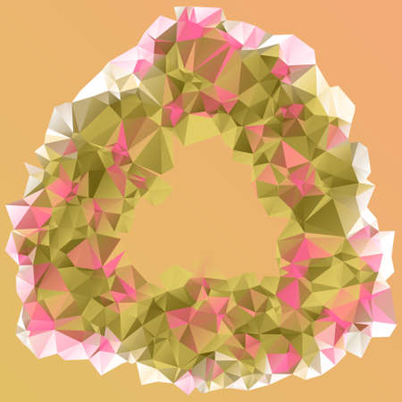 Polygonal mosaic abstract geometry background wreath in yellow and pink colors. Used for creative...