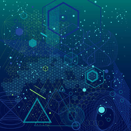 Sacred geometry symbols and elements background. Cosmic, universe, bing bang, alchemy, religion,...