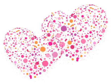 Splatter hearts illustration for Valentine's day love. Two pink hearts connected with togetherのイラスト素材
