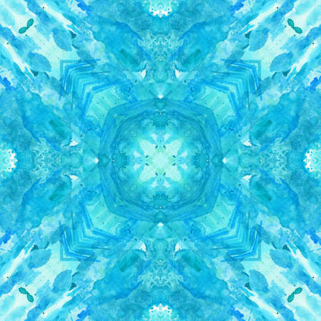 Mandala with art handmade watercolor texture. Kaleidoscopic sacred geometry element. Alchemy,...