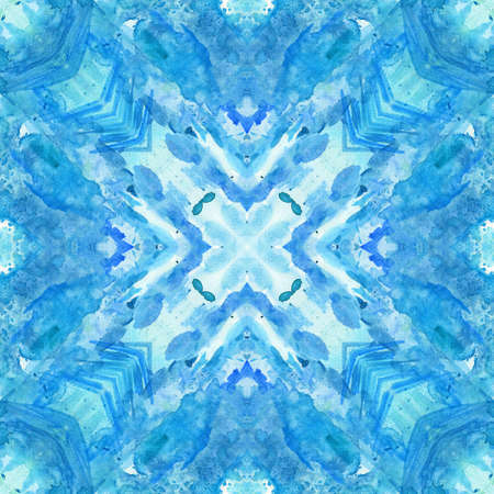 Mandala with art handmade watercolor texture. Kaleidoscopic sacred geometry element. Alchemy, religion, philosophy, astrology and spirituality themes. Universal background for everything.の写真素材
