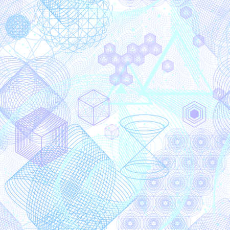 The science and mathematics abstract background with circles, cube, triangles and a lot of lines....