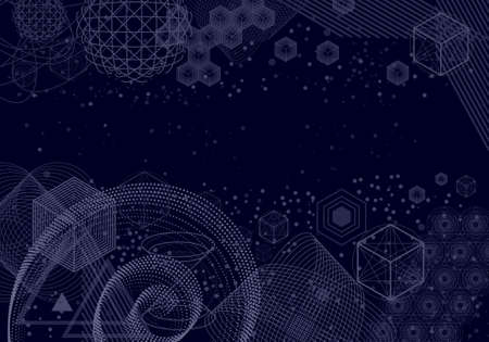 The science and mathematics abstract background with circles, cube, triangles and a lot of lines. Sacred geometry backdrop. The chemistry and astrology. Graphic elements for identity design.のイラスト素材