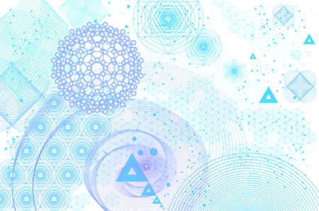 Sacred geometry symbols and elements background. Cosmic, universe, big bang, alchemy, religion,...