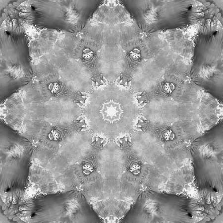 Black and White Grayscale Monochrome Mandala with art handmade texture. Kaleidoscopic sacred...