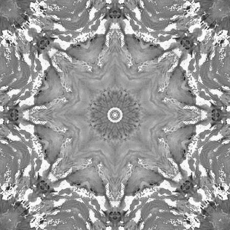 Black and White Grayscale Monochrome Mandala with art handmade texture. Kaleidoscopic sacred geometry element. Alchemy, religion, philosophy, astrology and spirituality themes. Universal background.の写真素材