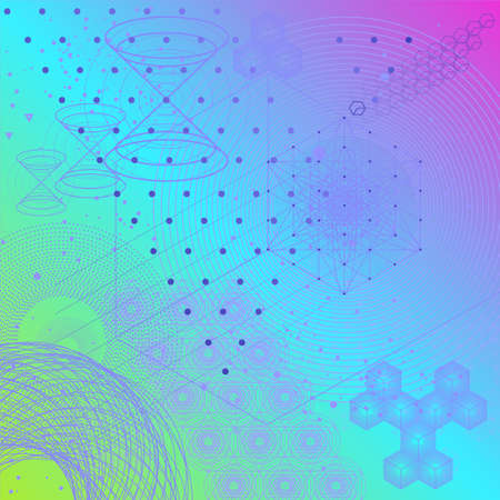 The science and mathematics abstract background with circles, cube, triangles and a lot of lines....