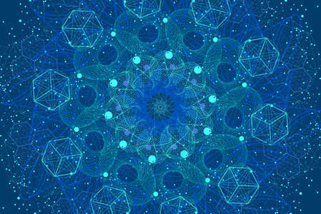 The science and mathematics abstract background with circles, cube, triangles and a lot of lines. Sacred geometry backdrop. The chemistry and astrology. Graphic elements for identity design.のイラスト素材