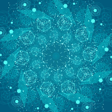 The science and mathematics abstract background with circles, cube, triangles and a lot of lines. Sacred geometry backdrop. The chemistry and astrology. Graphic elements for identity design.のイラスト素材