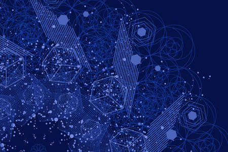 The science and mathematics abstract background with circles, cube, triangles and a lot of lines. Sacred geometry backdrop. The chemistry and astrology. Graphic elements for identity design.のイラスト素材