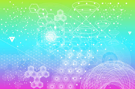 The science and mathematics abstract background with circles, cube, triangles and a lot of lines....