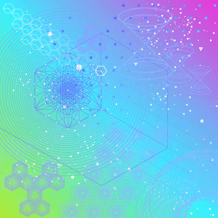 The science and mathematics abstract background with circles, cube, triangles and a lot of lines....