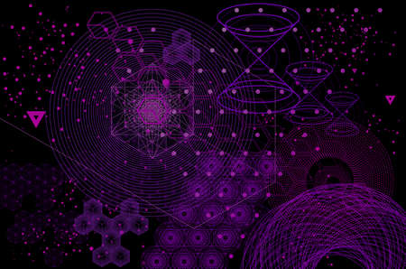 Sacred geometry symbols and elements background. Cosmic universe big bang alchemy religion...
