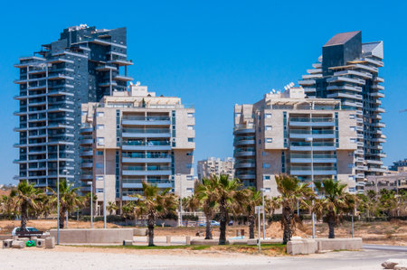 Ashdod, Israel - May 08, 2012: New built urban area on the beach of Ashdod Israel panorama....