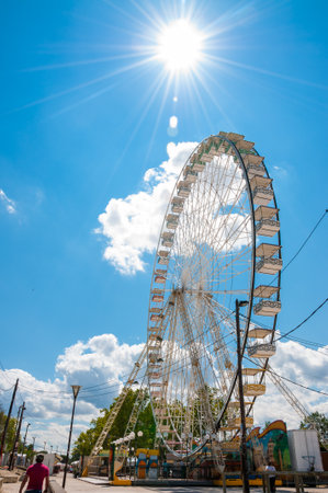 Avignon, France - July 23, 2011: Vertical view from bellow on Ferris Wheel of Avignon, Franceのeditorial素材