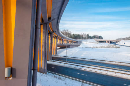 Highway bridge light and architecture lines, perspectives at winterの写真素材
